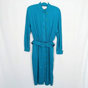 1980 Vintage California Design Dorothy Samuel  Button Up Belted Midi Dress sz.14